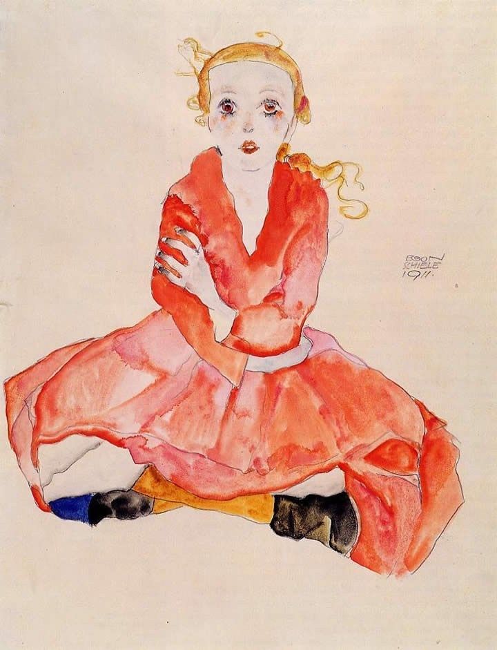 Egon Schiele Seated Girl Facing Front